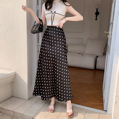 High Rise Dotted Maxi A-Line Skirt