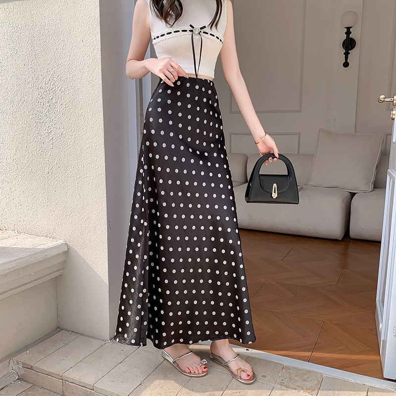 High Rise Dotted Maxi A-Line Skirt