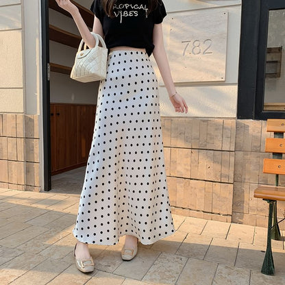 High Rise Dotted Maxi A-Line Skirt
