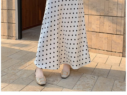 High Rise Dotted Maxi A-Line Skirt