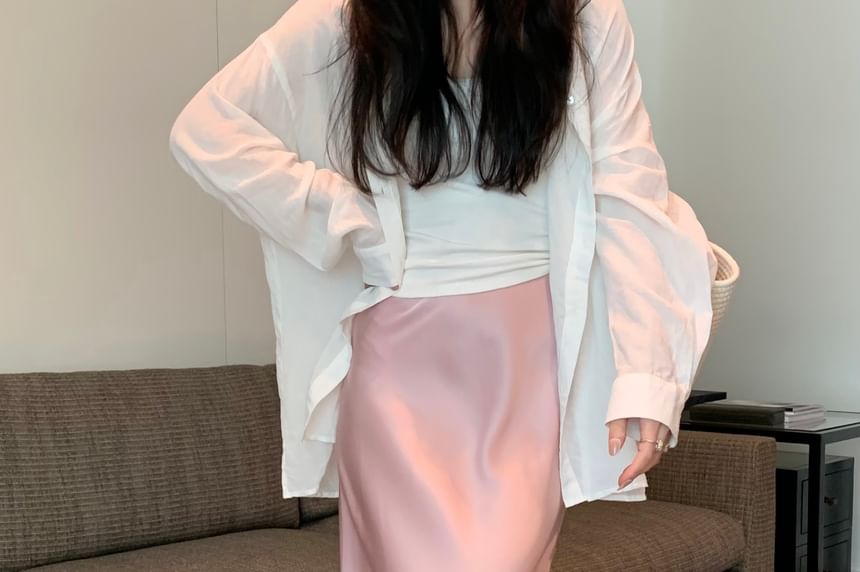 High Rise Plain Maxi H-Line Skirt