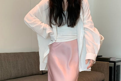 High Rise Plain Maxi H-Line Skirt