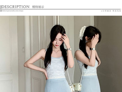 High Waist Plain Lace Trim Mini Pencil Skirt