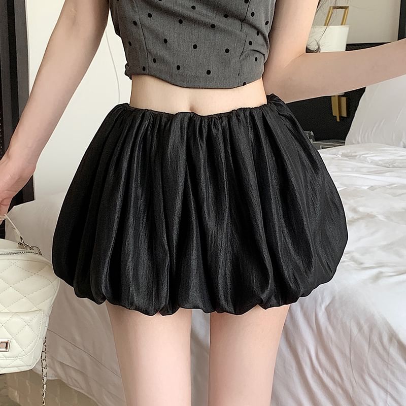 High Waist Plain Ruched Mini A-Line Skirt