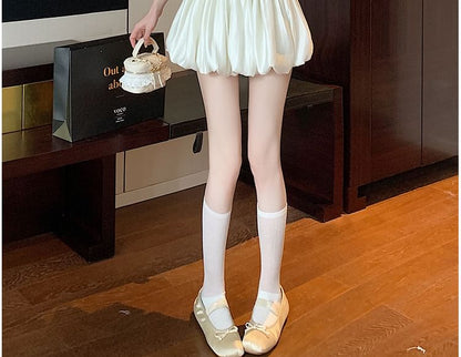 High Waist Plain Ruched Mini A-Line Skirt