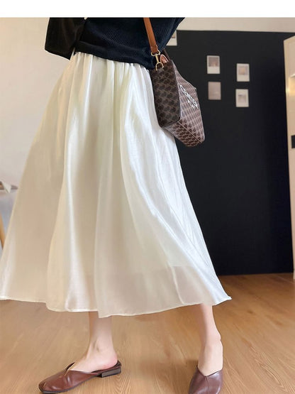 High Rise Plain Midi A-Line Skirt