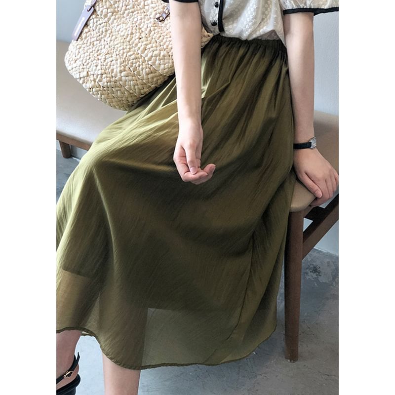 High Rise Plain Midi A-Line Skirt