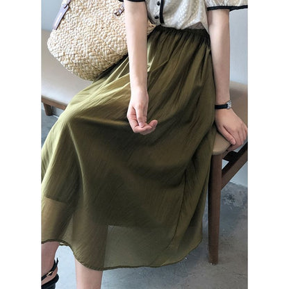 High Rise Plain Midi A-Line Skirt