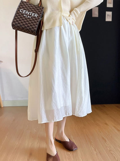 High Rise Plain Midi A-Line Skirt