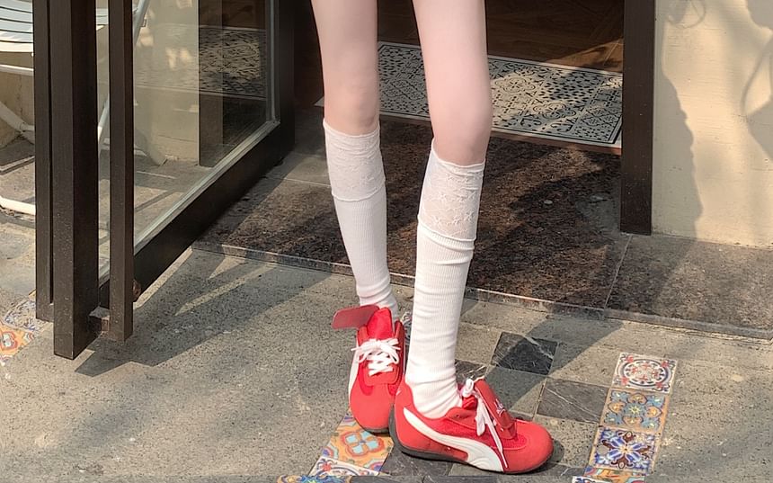 High Rise Plain Lace-Up Ruffle Lace Trim Mini A-Line Skirt