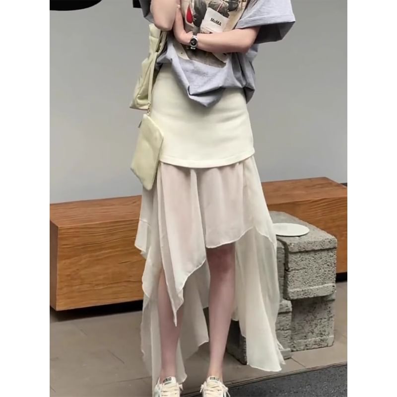 High Waist Plain Asymmetrical Maxi Straight Skirt