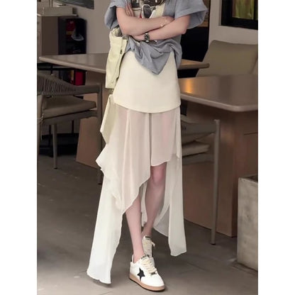 High Waist Plain Asymmetrical Maxi Straight Skirt