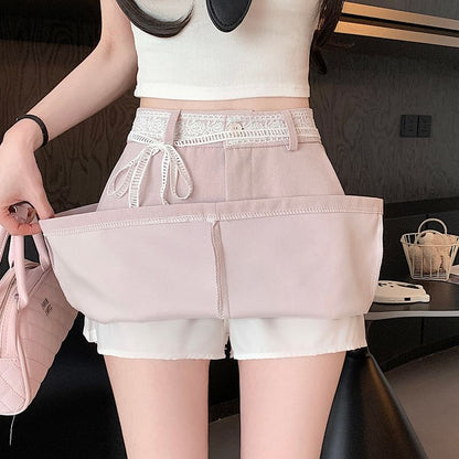 High Rise Plain Lace Trim Mini A-Line Skirt