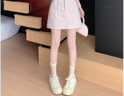 High Rise Plain Lace Trim Mini A-Line Skirt