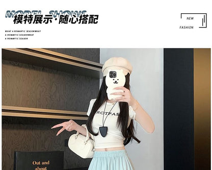 High Waist Plain Lace Trim Maxi A-Line Skirt