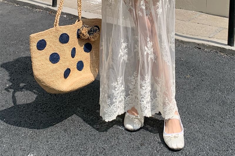 High Waist Flower Embroidered Lace Trim Maxi A-Line Skirt