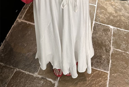 High Waist Plain Asymmetrical Maxi A-Line Skirt