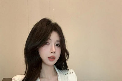 Short-Sleeve Turtleneck Plain Studded Zip Slim Fit T-Shirt