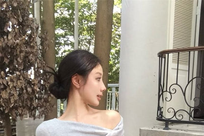 Short-Sleeve Off-Shoulder Twist Slim Fit T-Shirt