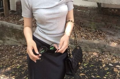 Short-Sleeve Off-Shoulder Twist Slim Fit T-Shirt