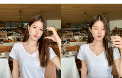 Short-Sleeve V-Neck Plain Ruched T-Shirt