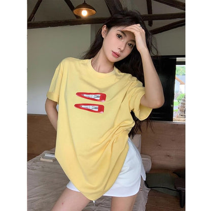 Short-Sleeve Round Neck Print Oversized T-Shirt