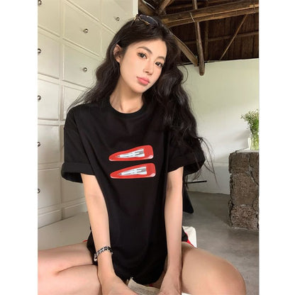 Short-Sleeve Round Neck Print Oversized T-Shirt