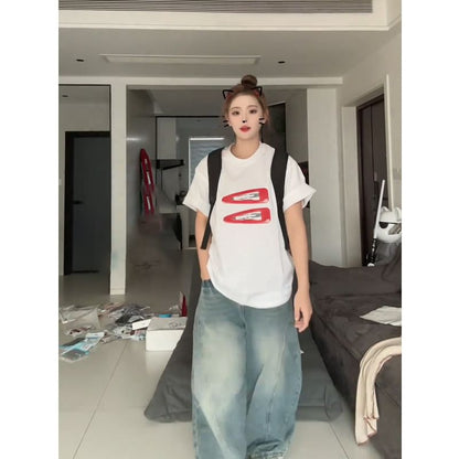 Short-Sleeve Round Neck Print Oversized T-Shirt