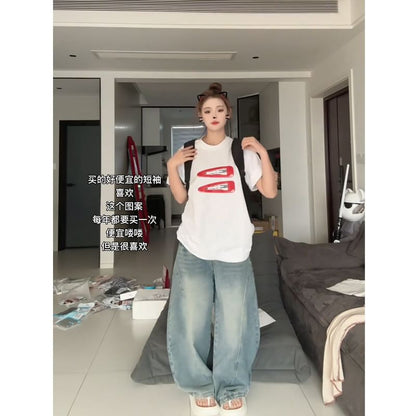 Short-Sleeve Round Neck Print Oversized T-Shirt