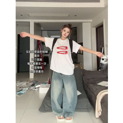 Short-Sleeve Round Neck Print Oversized T-Shirt