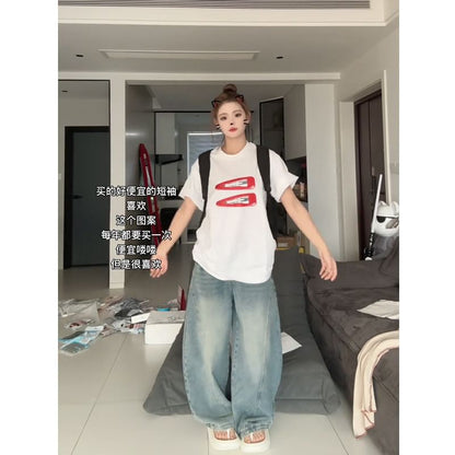 Short-Sleeve Round Neck Print Oversized T-Shirt