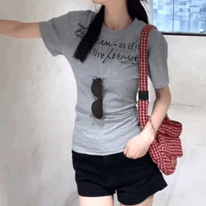 Short-Sleeve Crew Neck Lettering Slim Fit T-Shirt