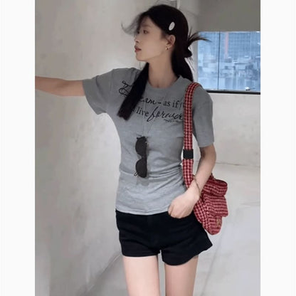 Short-Sleeve Crew Neck Lettering Slim Fit T-Shirt