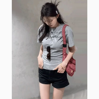 Short-Sleeve Crew Neck Lettering Slim Fit T-Shirt