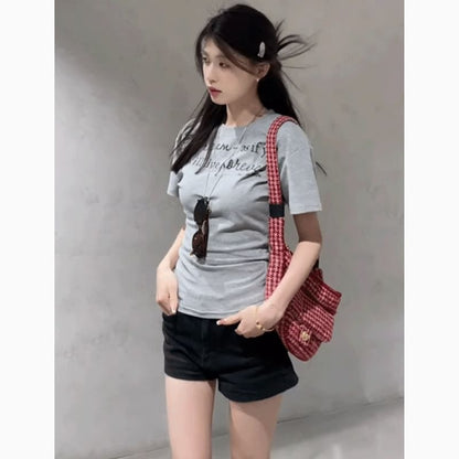 Short-Sleeve Crew Neck Lettering Slim Fit T-Shirt