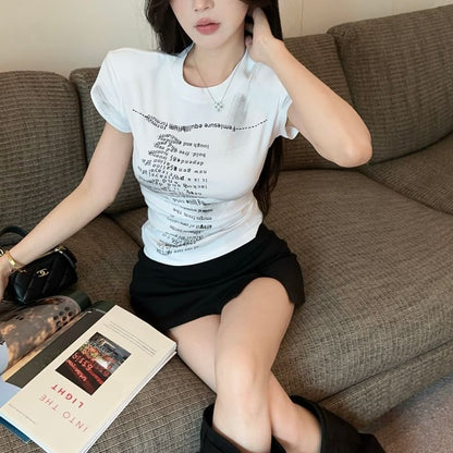 Short-Sleeve Crew Neck Lettering Slim Fit Tee