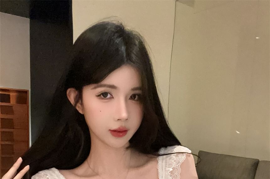 Bow Fringed Lace Panel Padded Slim Fit Camisole Top