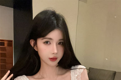 Bow Fringed Lace Panel Padded Slim Fit Camisole Top