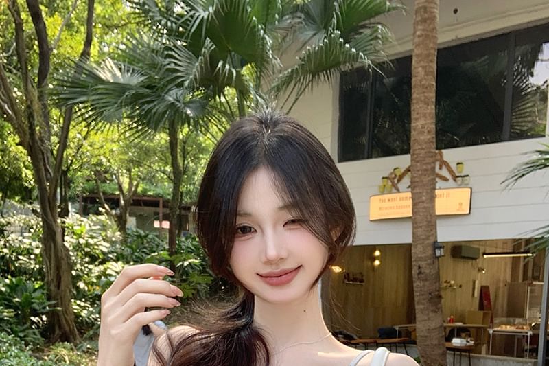 Cami Padded Trim Twist Top Fit Slim Lace