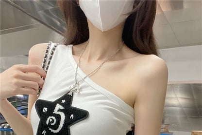 Fit Star Tank One-Shoulder Slim Applique Top