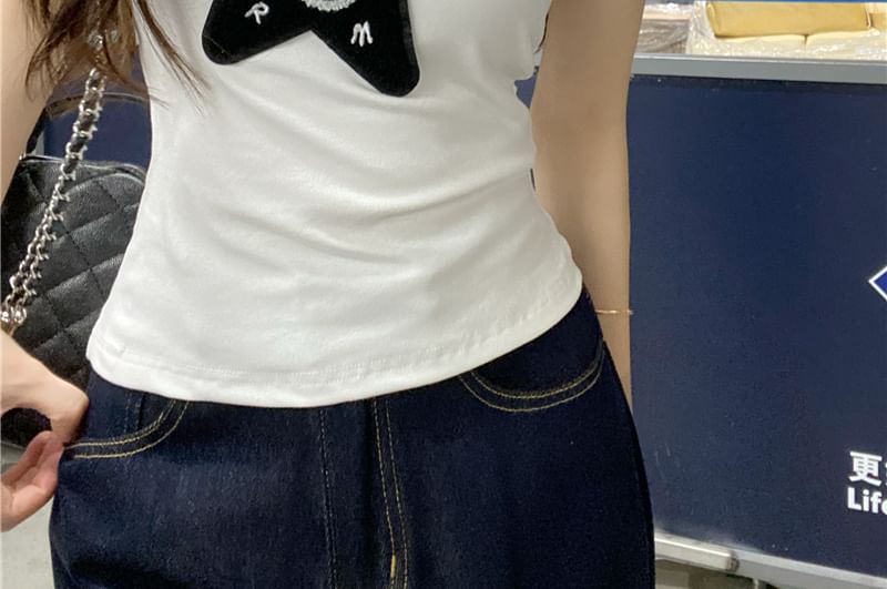 One-Shoulder Star Applique Slim Fit Tank Top
