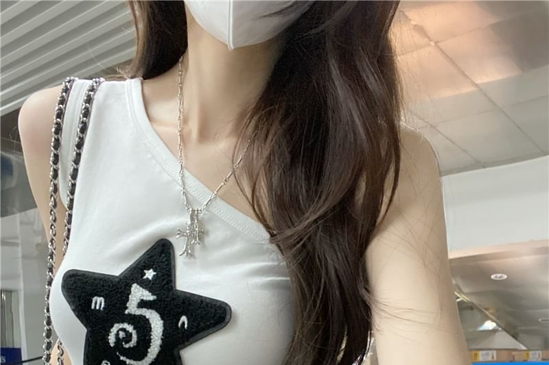 Fit Star Tank One-Shoulder Slim Applique Top