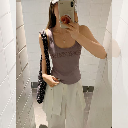 Scoop Neck Lettering Slim Fit Tank Top