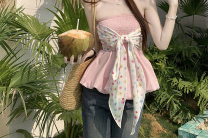 Top Bow Tube Peplum Floral