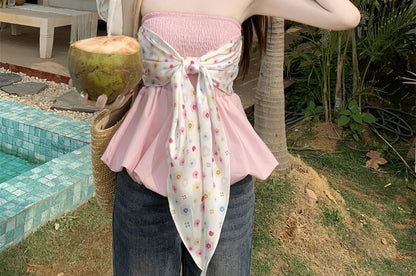 Top Bow Tube Peplum Floral