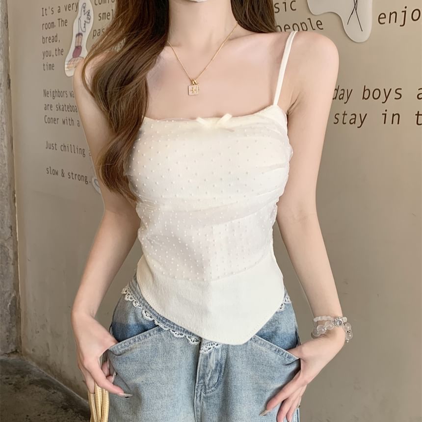 Dotted Panel Bow Slim Fit Cami Top