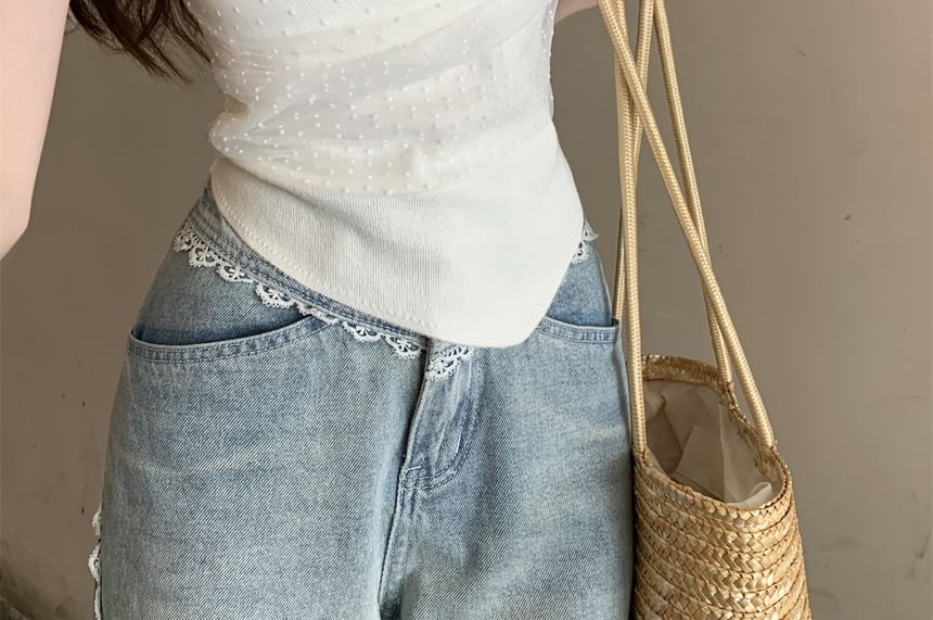 Dotted Panel Bow Slim Fit Cami Top