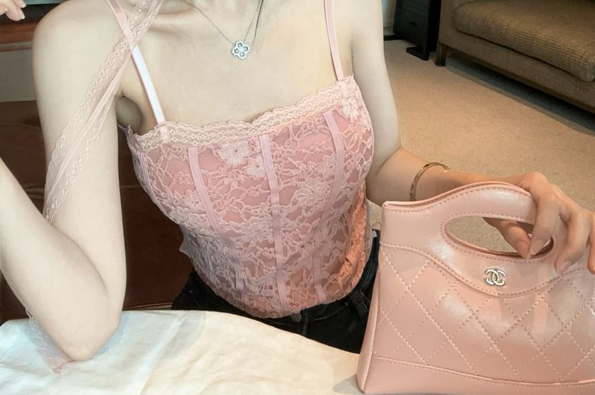 Floral Lace Padded Crop Cami Top