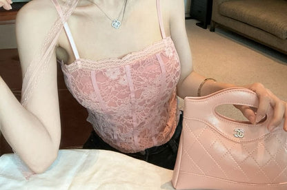 Floral Lace Padded Crop Cami Top