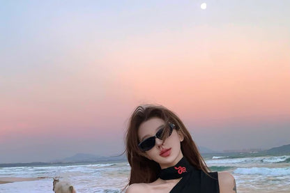 Tank Top One-Shoulder Snake Slim Print Fit Halter